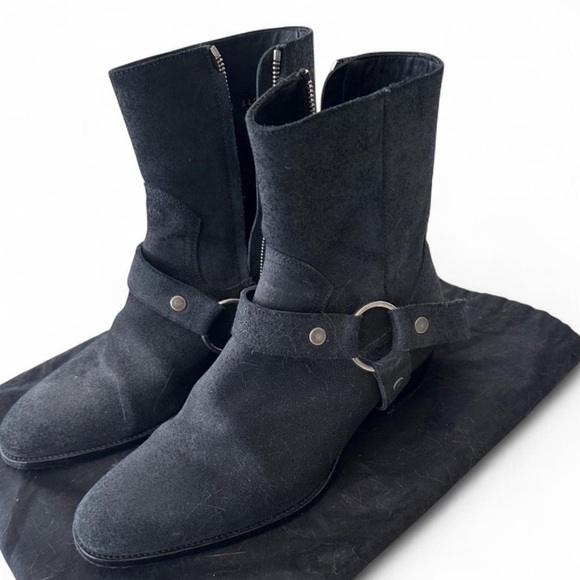 SAINT LAURENT YSL WYATT HARNESS BOOTS IN BLUE SUEDE Size 40/7 - Picture 1 of 9